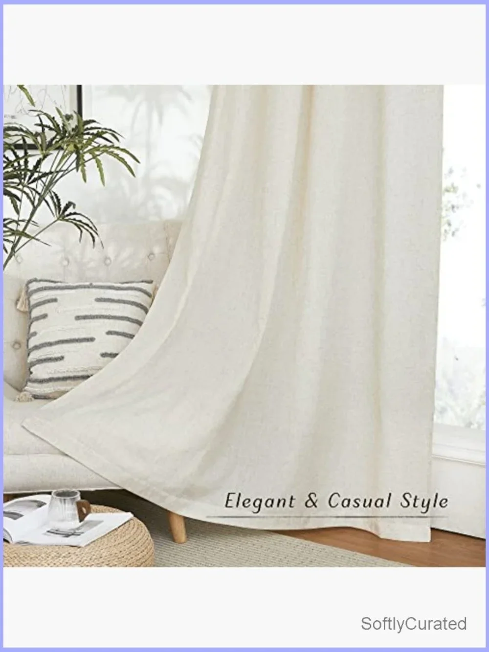 Linen Curtain Panels 84 inch Long Grommet Top Semi Sheer Light Filtering 2 Pack